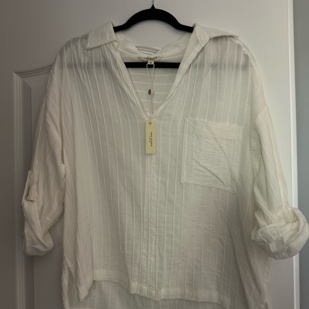 Max Studio Cream Textured Button-Down Shirt